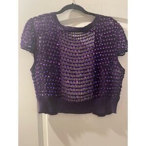 Sweater crochet shrug Boloro purple sequins also reversible sequence on outside￼